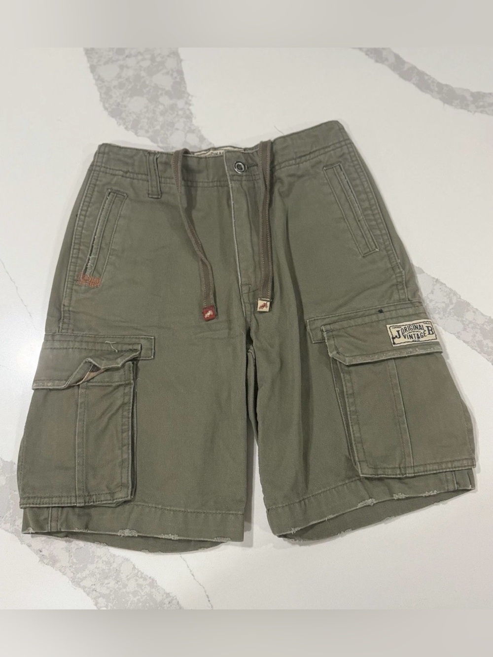 Original Vintage JB Men's Green Cotton Twill Cargo Shorts Pockets XS 7" Inseam